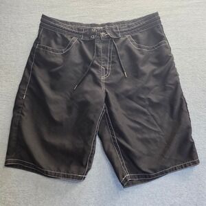 True Religion Mens Black Board Shorts Contrast Stitch Swim Trunks Size 36
